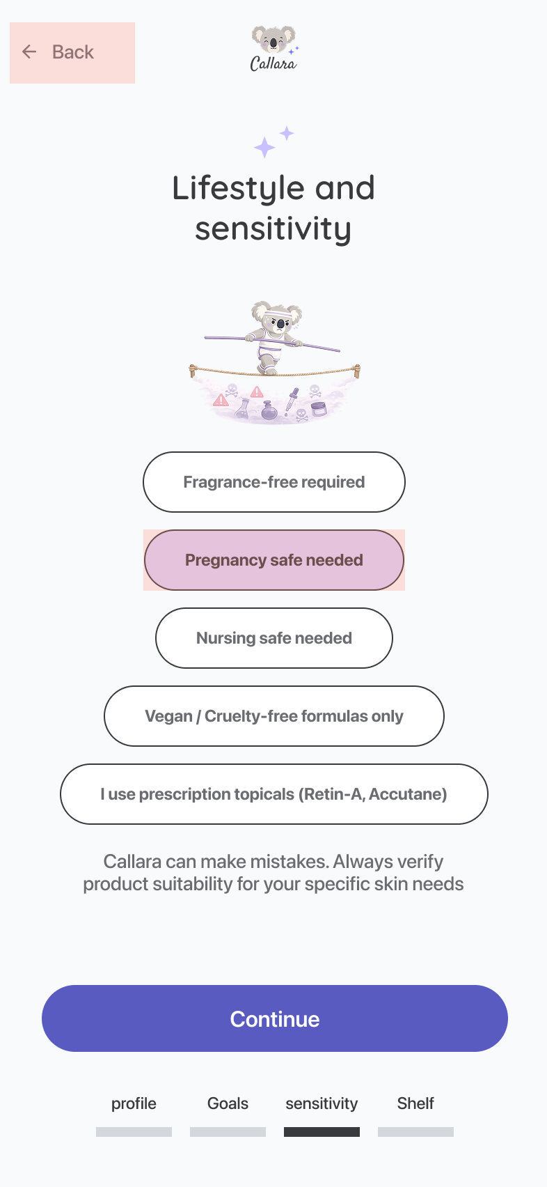 Accessibility audit annotations on the Lifestyle and sensitivity screen