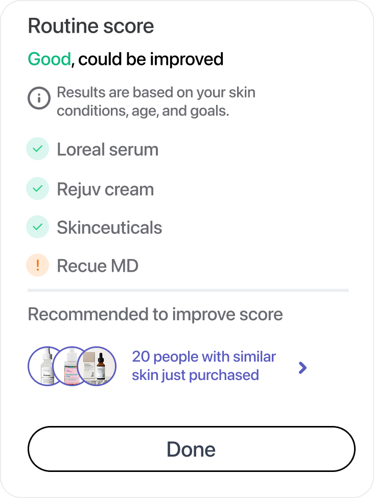 Routine score — Good, could be improved, with product checklist and recommendations