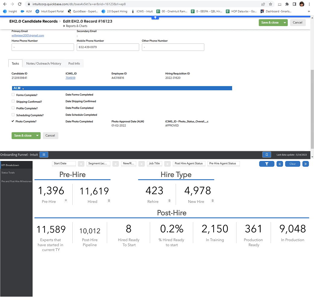 EH 2.0 candidate record edit screen in Quickbase